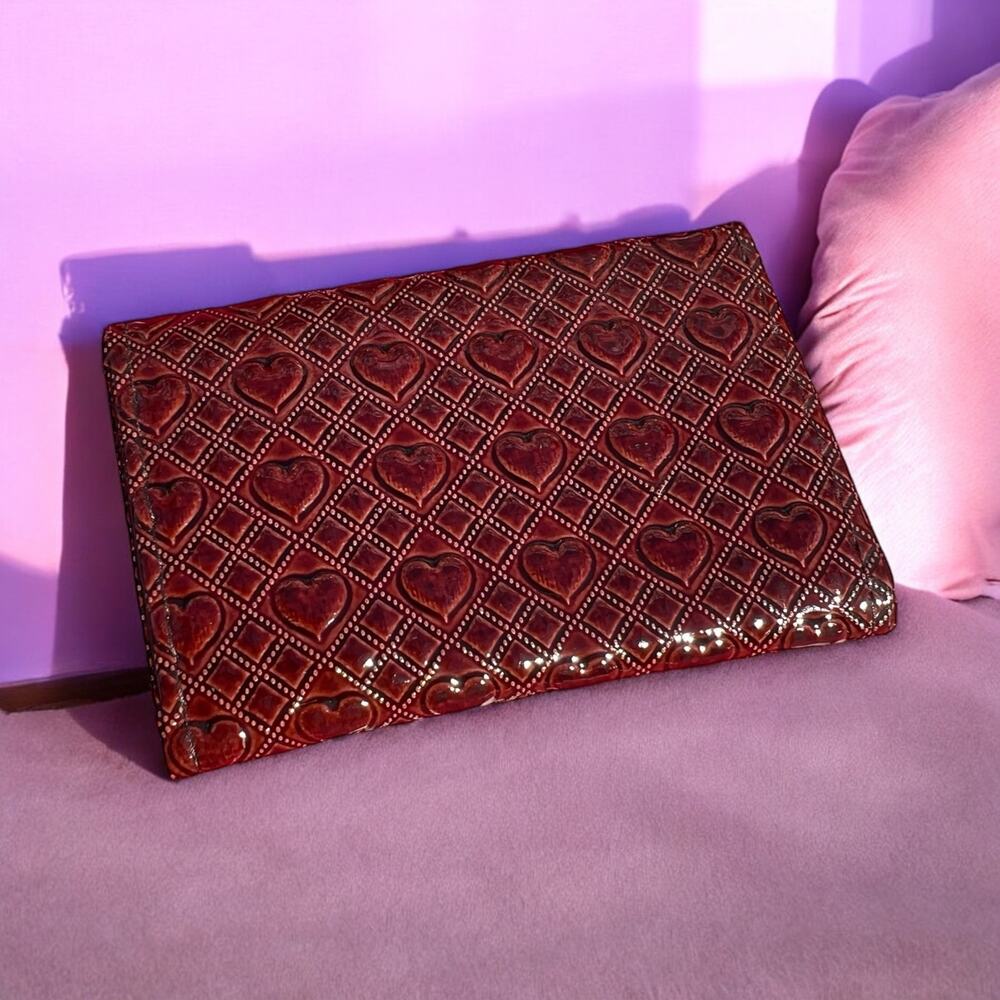 Brown Hearts Retro Small New Card Wallet ID Card Holder Never used Deadstock